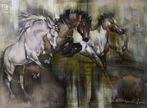 Wild in the rain. Prancing horses Anastasia Kraineva