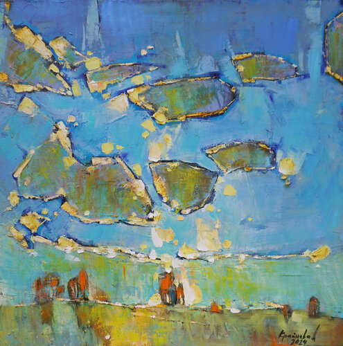 Gold-blue von Anastasia Kraineva, Malerei kaufen auf Singulart