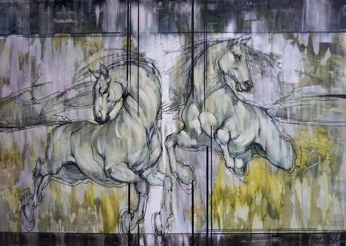 Carousel of Rain and Sun. Horses di Anastasia Kraineva, Pittura in vendita su Singulart
