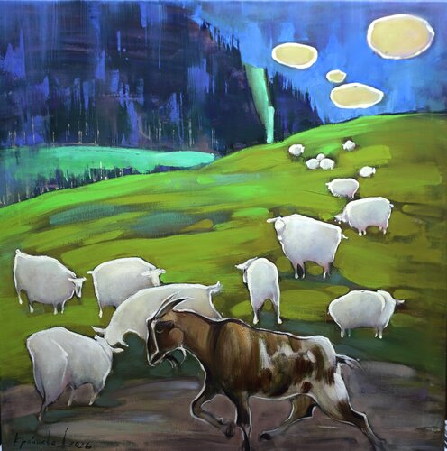 A random passerby. Mountain landscape by Anastasia Kraineva, Painting for Sale on Singulart