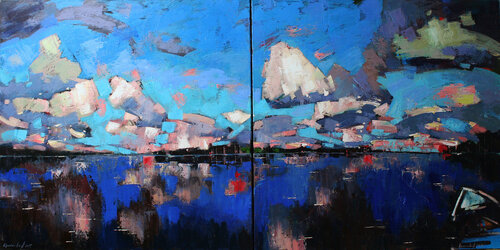 Between heaven and earth. Diptych di Anastasia Kraineva, Pittura in vendita su Singulart