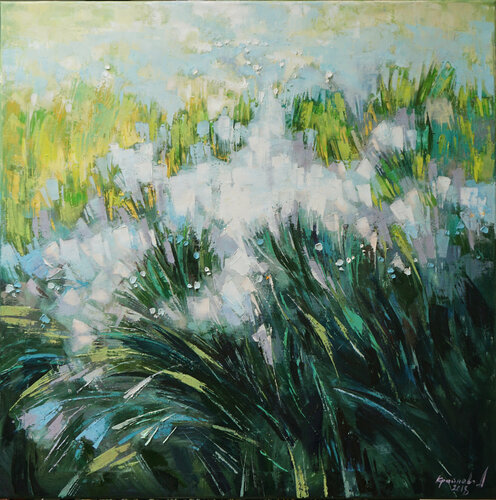 Morning, grass, summer par Anastasia Kraineva, Peinture en vente sur Singulart