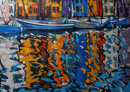 Colors of Burano. City landscape par Anastasia Kraineva, Peinture en vente sur Singulart