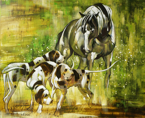 Friends. Horse and Hunting Dogs Anastasia Kraineva