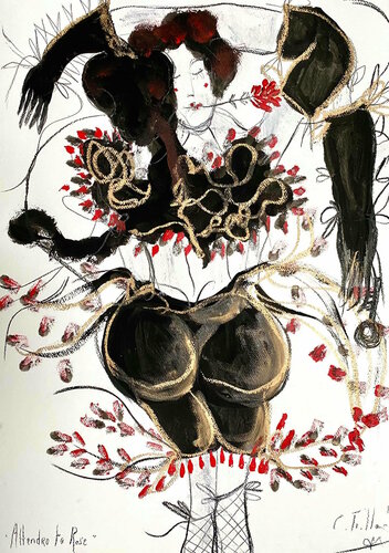 Attendre ta rose van Emilie Teillaud, Tekening te koop op Singulart