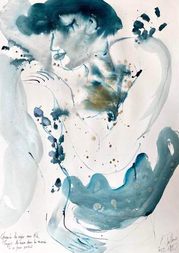 « Chevauche la vague mon Fils. Toujours ta main dans la mienne. van Emilie Teillaud, Werk op papier te koop op Singulart