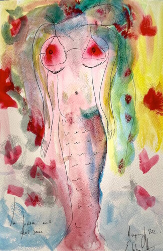 La sirène aux gros seins van Emilie Teillaud, Werk op papier te koop op Singulart