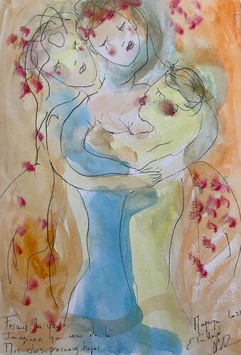 Mis dos preciosos hijos van Emilie Teillaud, Werk op papier te koop op Singulart