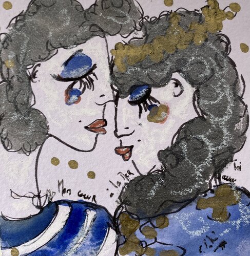 Mon coeur à la mer avec toi van Emilie Teillaud, Werk op papier te koop op Singulart
