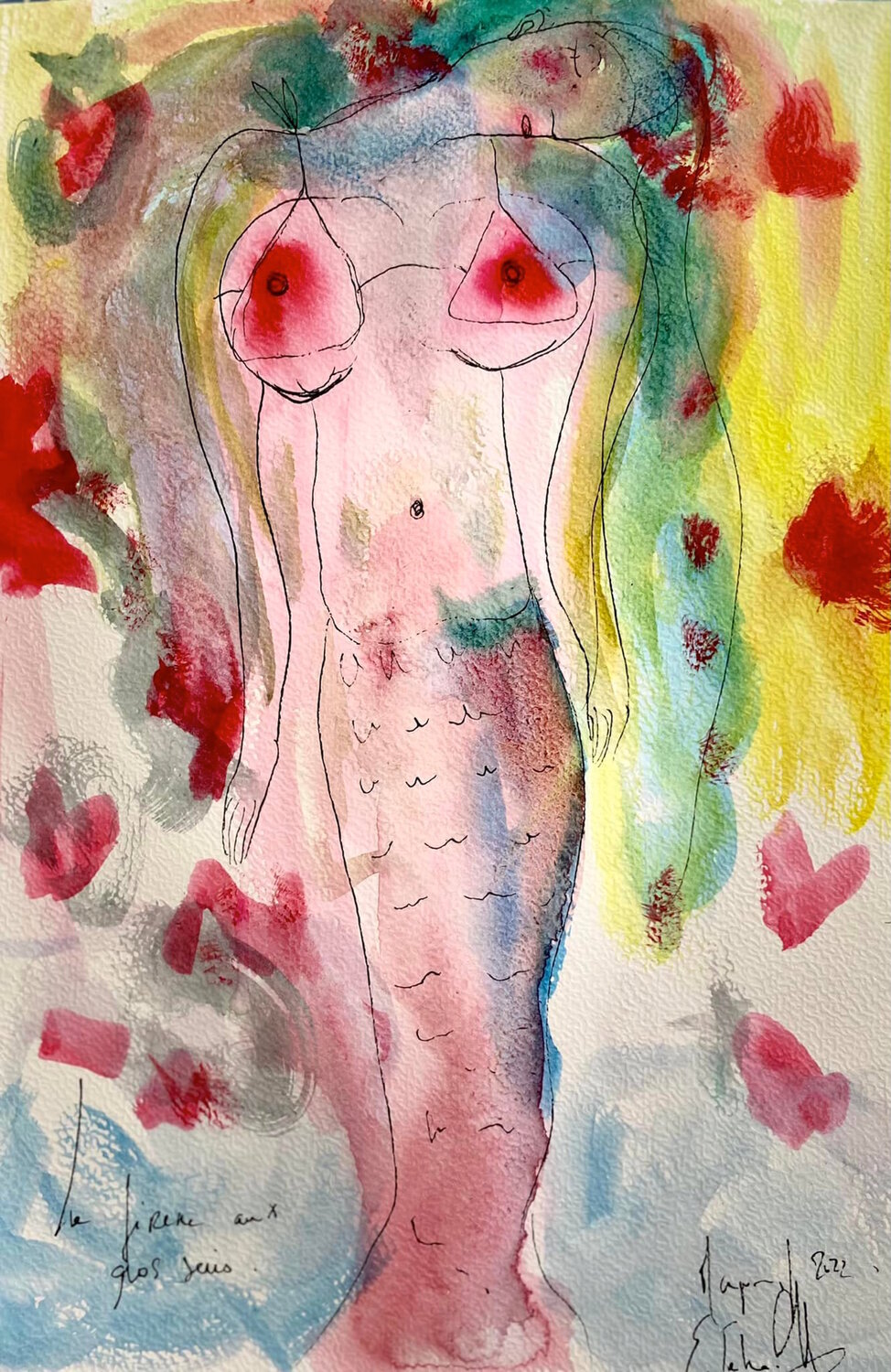 La sirène aux gros seins Emilie Teillaud Werk auf Papier zu verkaufen