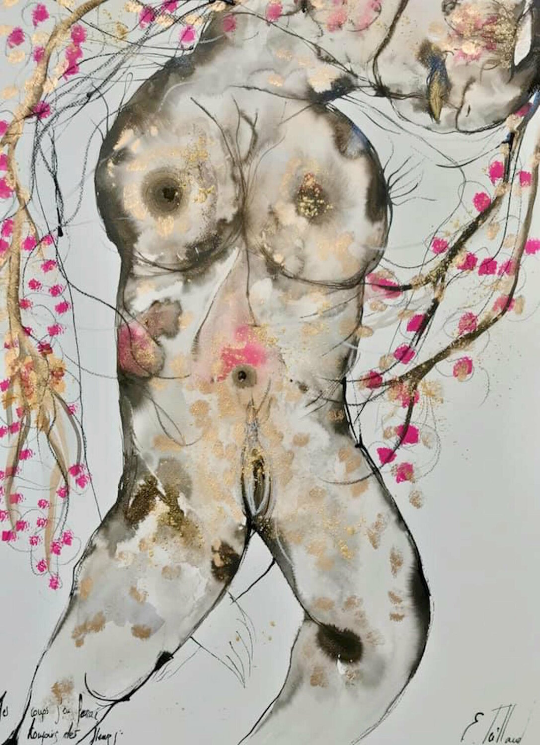 Tes coups j'en ferai toujours des fleurs Emilie Teillaud Werk auf Papier zu verkaufen