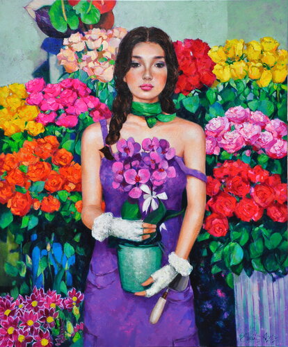 Flower Seller van Emil Aziz, Schilderij te koop op Singulart