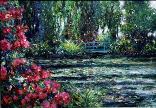 Monet’s Japanese Garden di Emil Aziz, Pittura in vendita su Singulart