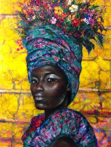 Ethiopian flower seller van Emil Aziz, Schilderij te koop op Singulart