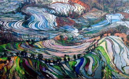 Rice Fields van Emil Aziz, Schilderij te koop op Singulart