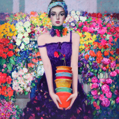 Flower Seller van Emil Aziz, Schilderij te koop op Singulart