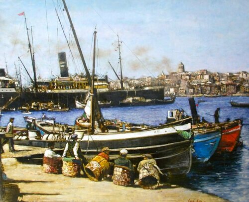 Porters of Istanbul van Emil Aziz, Schilderij te koop op Singulart