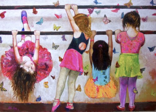 Little Ballerinas di Emil Aziz, Pittura in vendita su Singulart