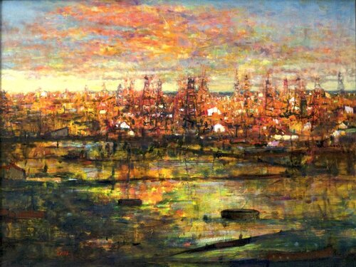 Baku Oil Fields van Emil Aziz, Schilderij te koop op Singulart