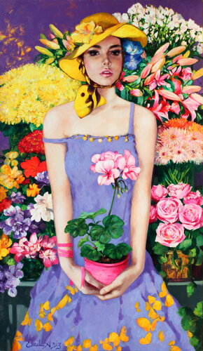 The Flower Seller di Emil Aziz, Pittura in vendita su Singulart