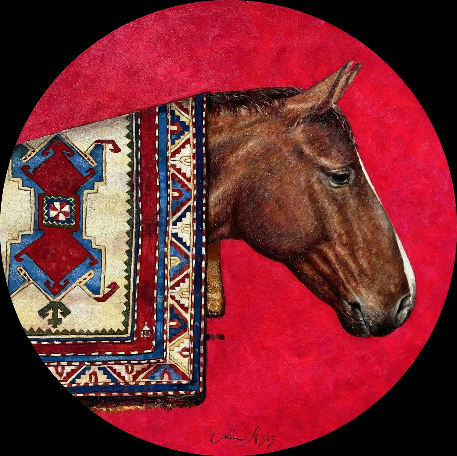 Azerbaijani Horse and Carpet II Emil Aziz Originalgemälde zu verkaufen