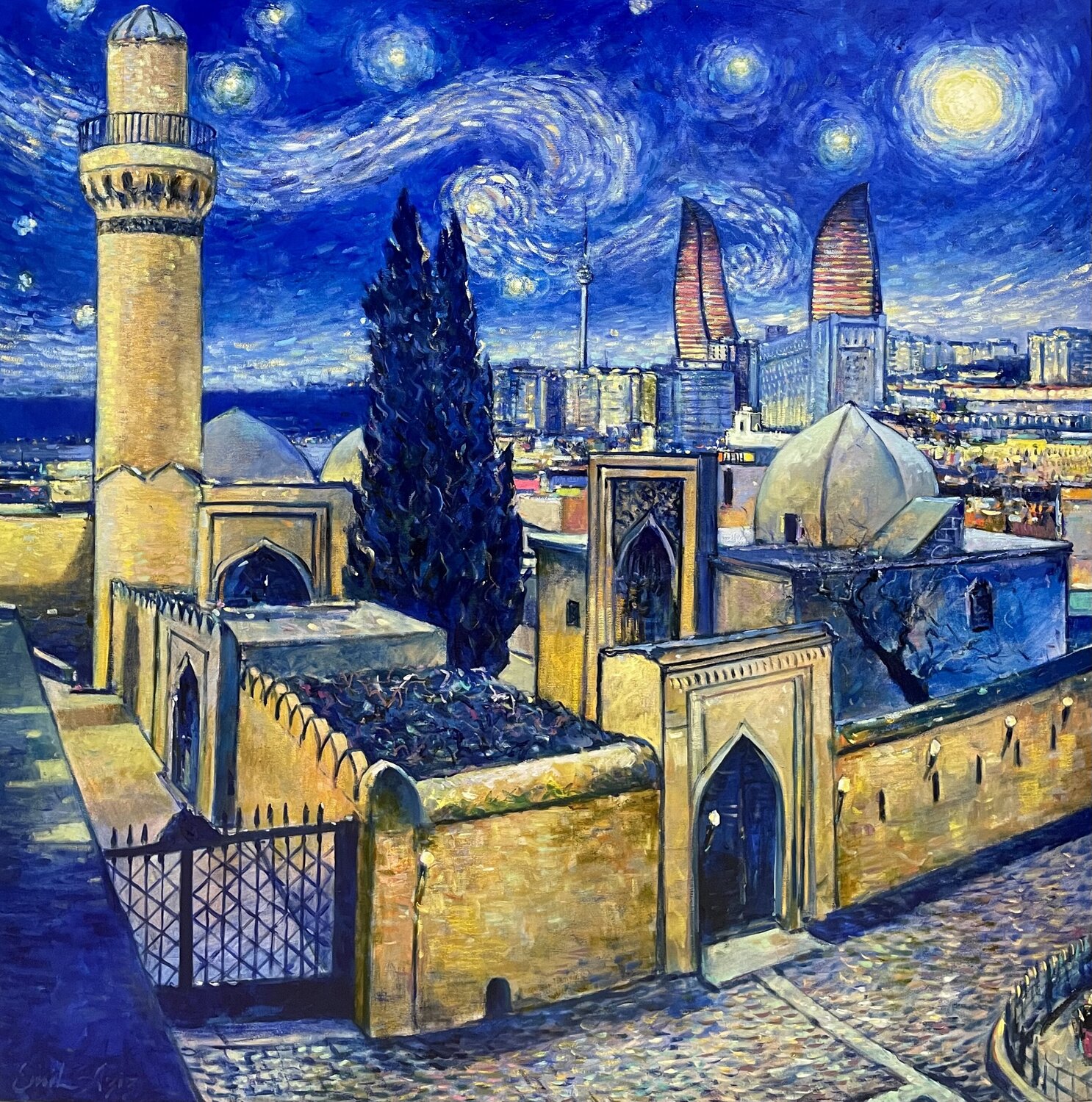 Van Gogh in Baku Old Town Emil Aziz Originalgemälde zu verkaufen
