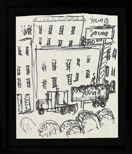 Young on the Block (framed original drawing on paper) de Purvis Young, Obra en papel a la venta en Singulart