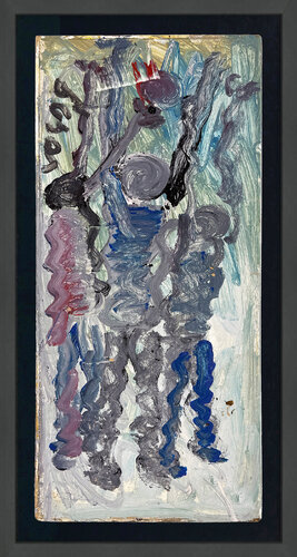 Hoops, Original Mixed Media Painting on Wood, Hand Signed, Framed di Purvis Young, Pittura in vendita su Singulart