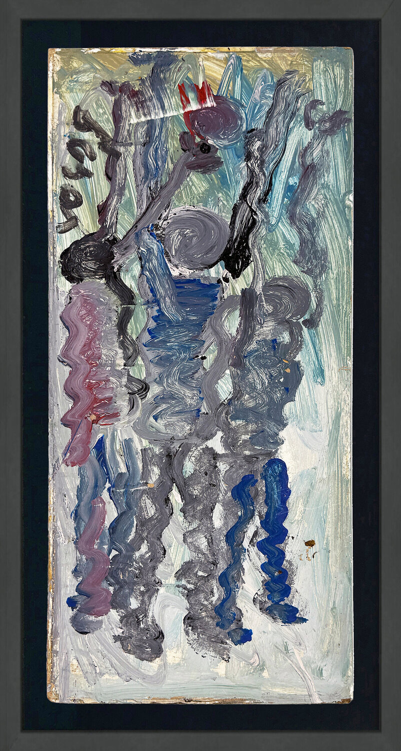 Hoops, Original Mixed Media Painting on Wood, Hand Signed, Framed Purvis Young Originalgemälde zu verkaufen