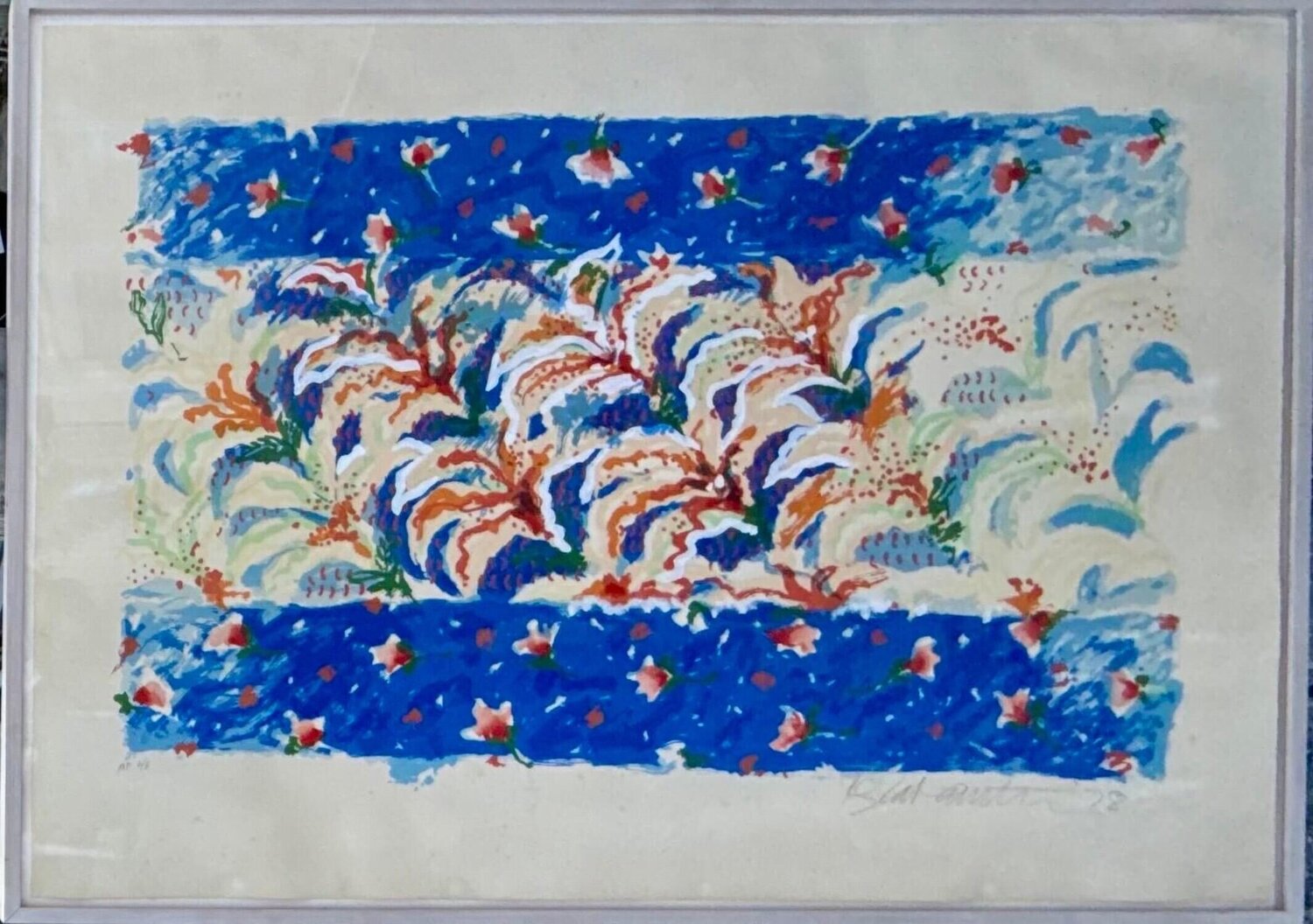 Lilies, Blue and Orange Robert Zakanitch Stampa in vendita