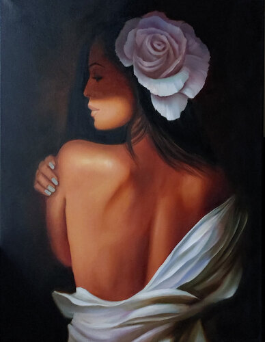 Woman and flower van Tatiana Altmann, Schilderij te koop op Singulart