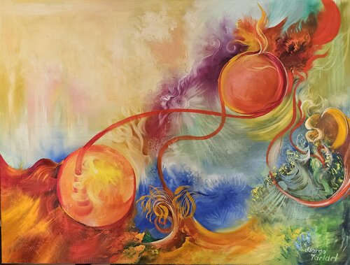 Merger of two moons par Margarita Akhmetgaleeva, Peinture en vente sur Singulart