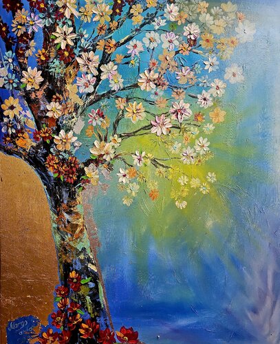 Ancestral Radiance: The Golden Bloom par Margarita Akhmetgaleeva, Peinture en vente sur Singulart