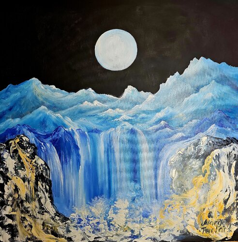 The Lunar Waterfall by Margarita Akhmetgaleeva, Painting for Sale on Singulart