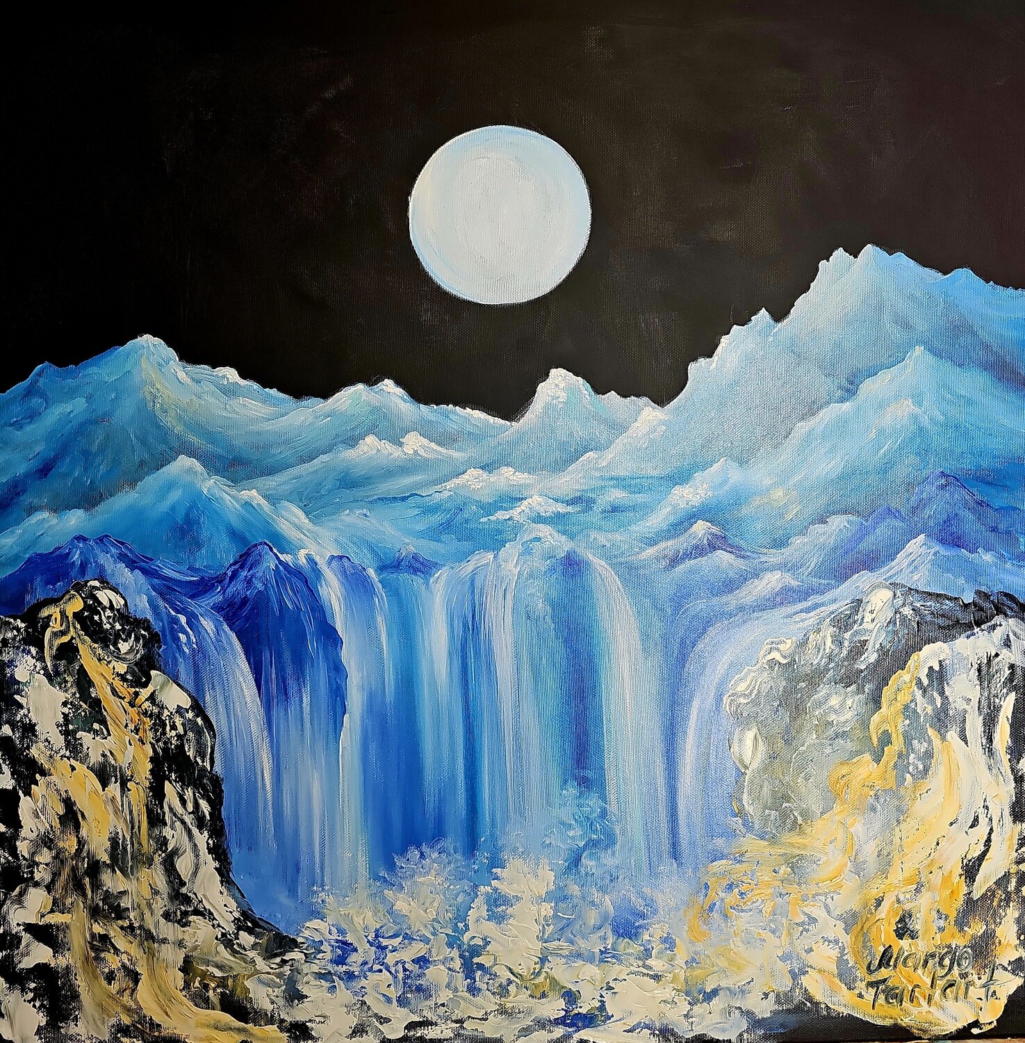 The Lunar Waterfall Margarita Akhmetgaleeva Dipinto originale in vendita