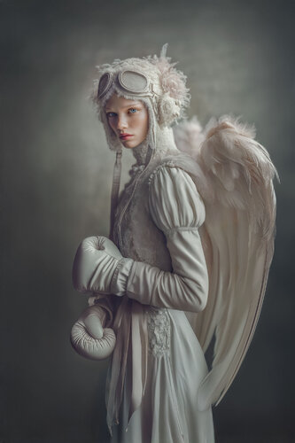 WHITE WINGS, HEAVY HANDS – Symbolic Fine Art Portrait by Inna Etuvgi di Inna Etuvgi, Digitale in vendita su Singulart