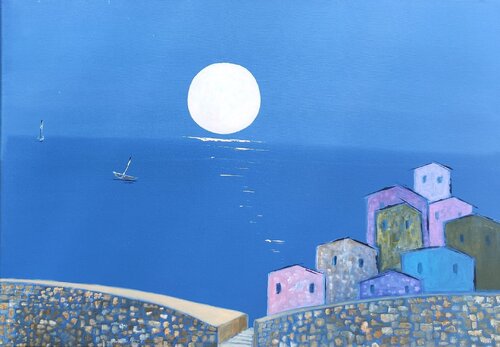 Notte di luna van Diego Veneziani, Schilderij te koop op Singulart