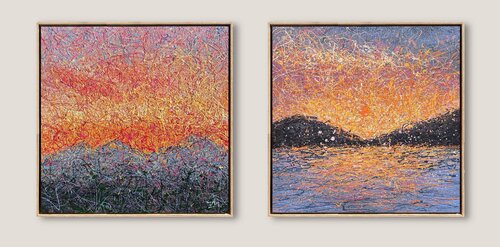 Velvet sunrise - diptych, framed van Nadiia Antoniuk, Schilderij te koop op Singulart