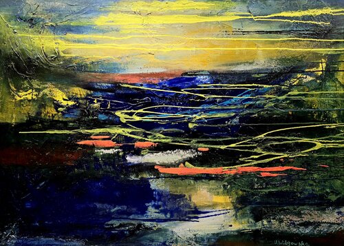 Moorlandschaft im Flammenlicht van Urszula Widzgowska, Schilderij te koop op Singulart