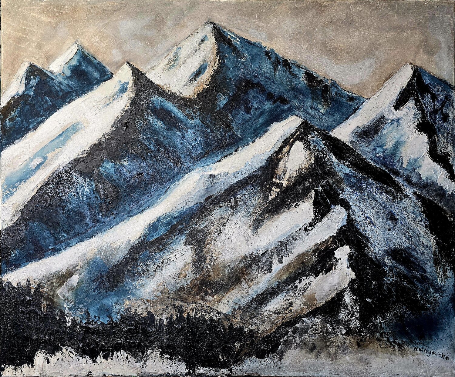 Tatra in der Stille des Schnees Urszula Widzgowska Originalgemälde zu verkaufen