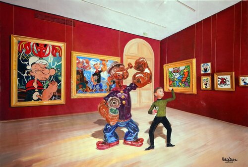 Jeff meet Popeye, Koons and Haring by Gully, Painting for Sale on Singulart