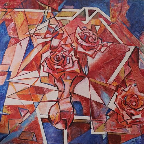 Rosas al estilo del cubismo liberal par Natalya Gripas, Peinture en vente sur Singulart