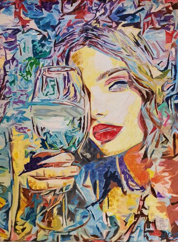 Lady with a glass van Natalya Gripas, Schilderij te koop op Singulart