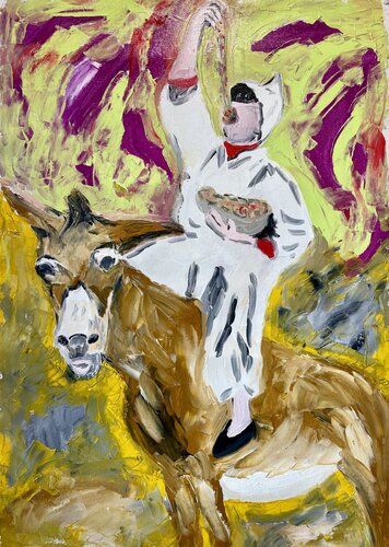 Pulcinella mangia spaghetti by Mario Pratesi, Painting for Sale on Singulart
