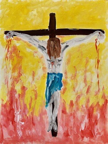 Crocifissione in giallo van Mario Pratesi, Schilderij te koop op Singulart