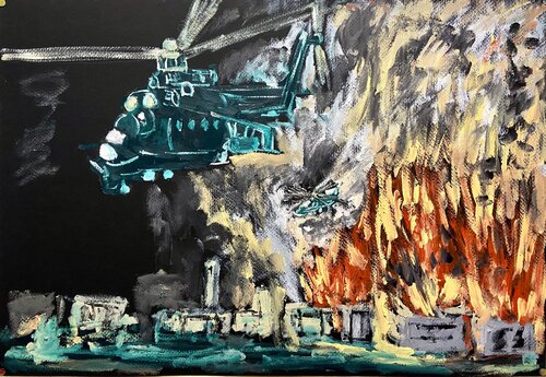 Attacco ucraino con elicotteri di Mario Pratesi, Pittura in vendita su Singulart