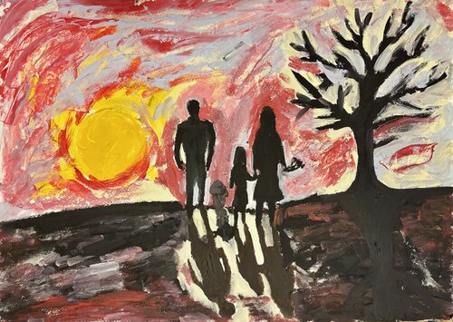 Famiglia al tramonto van Mario Pratesi, Schilderij te koop op Singulart
