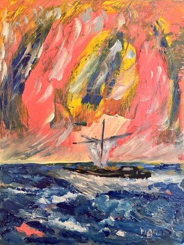 Barca sotto il cielo rosa von Mario Pratesi, Malerei kaufen auf Singulart