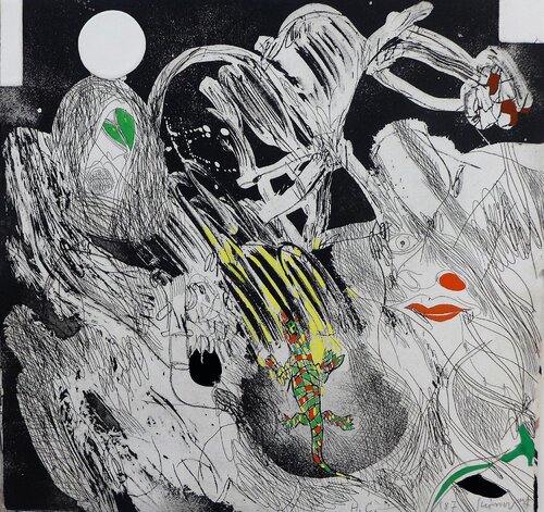 Asesinado por el cielo, entre las formas que van by Josep Guinovart, Print for Sale on Singulart