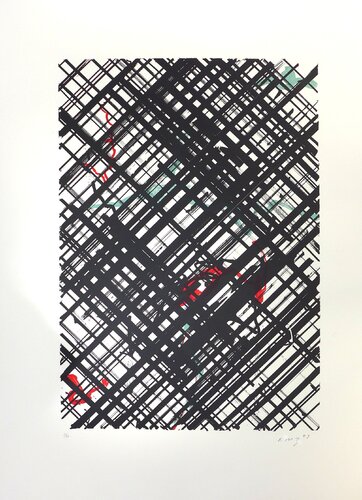 Black Crosshatch with Red I de Ed Moses, Impresión a la venta en Singulart